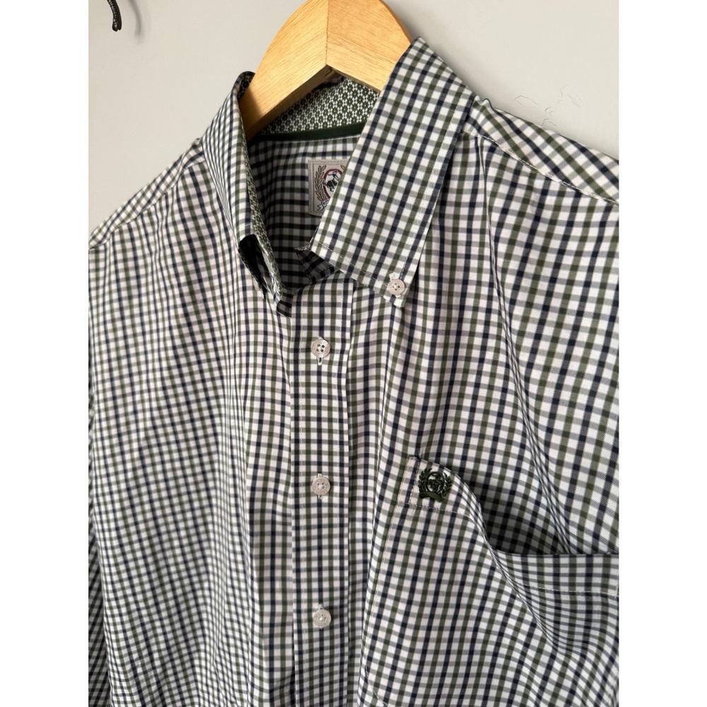 Cinch Mens Long Sleeve Gingham‎ Plaid Button Down Shirt Green Navy Size Medium